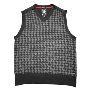 Marc Ecko Sweater Vest Large Black Grey Houndstooth V-Neck Knit Layering